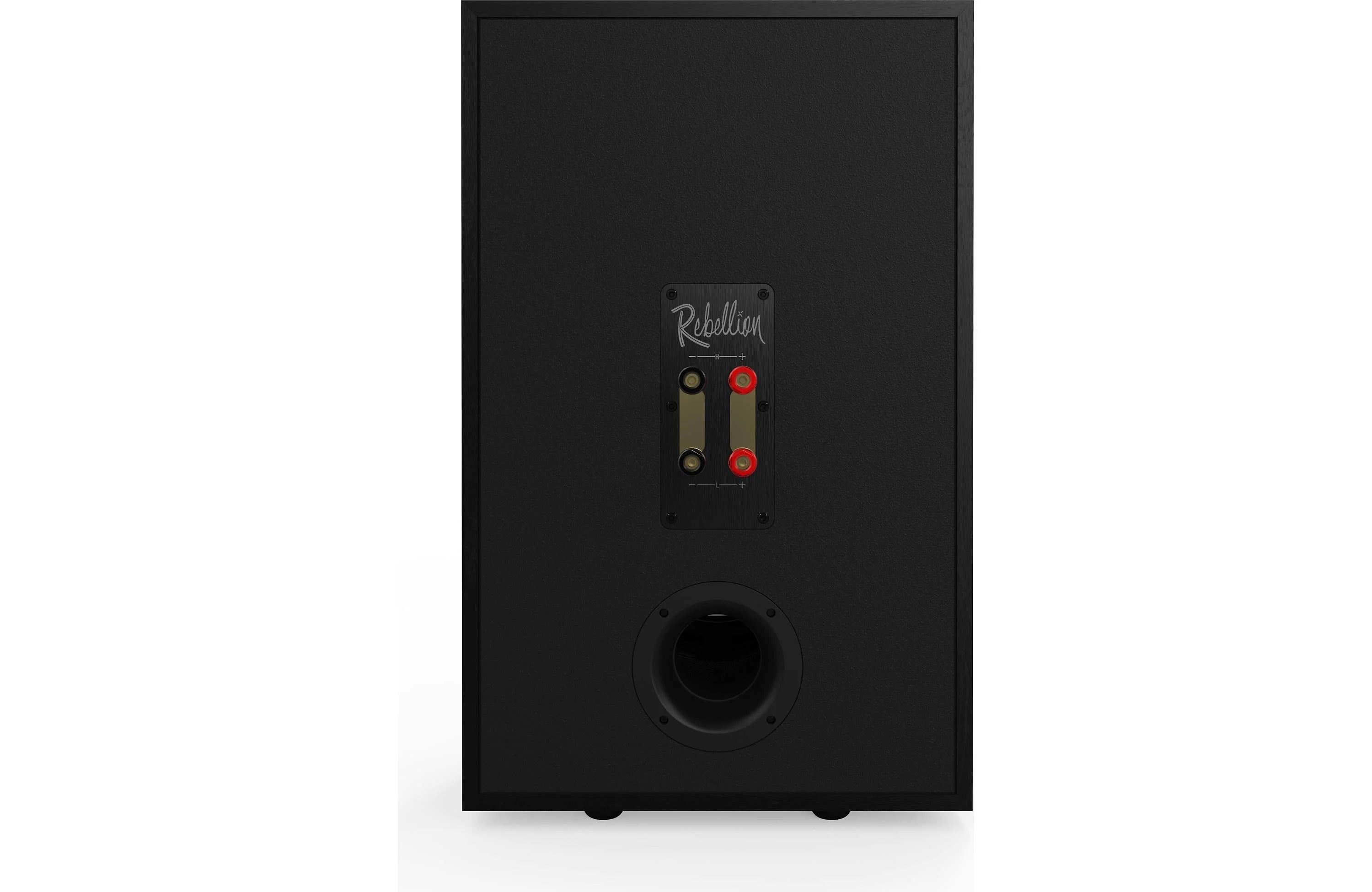 Klipsch Rebellion Premium Stand-Mount Bookshelf Speakers (Pair) back view showcasing speaker terminals and port.