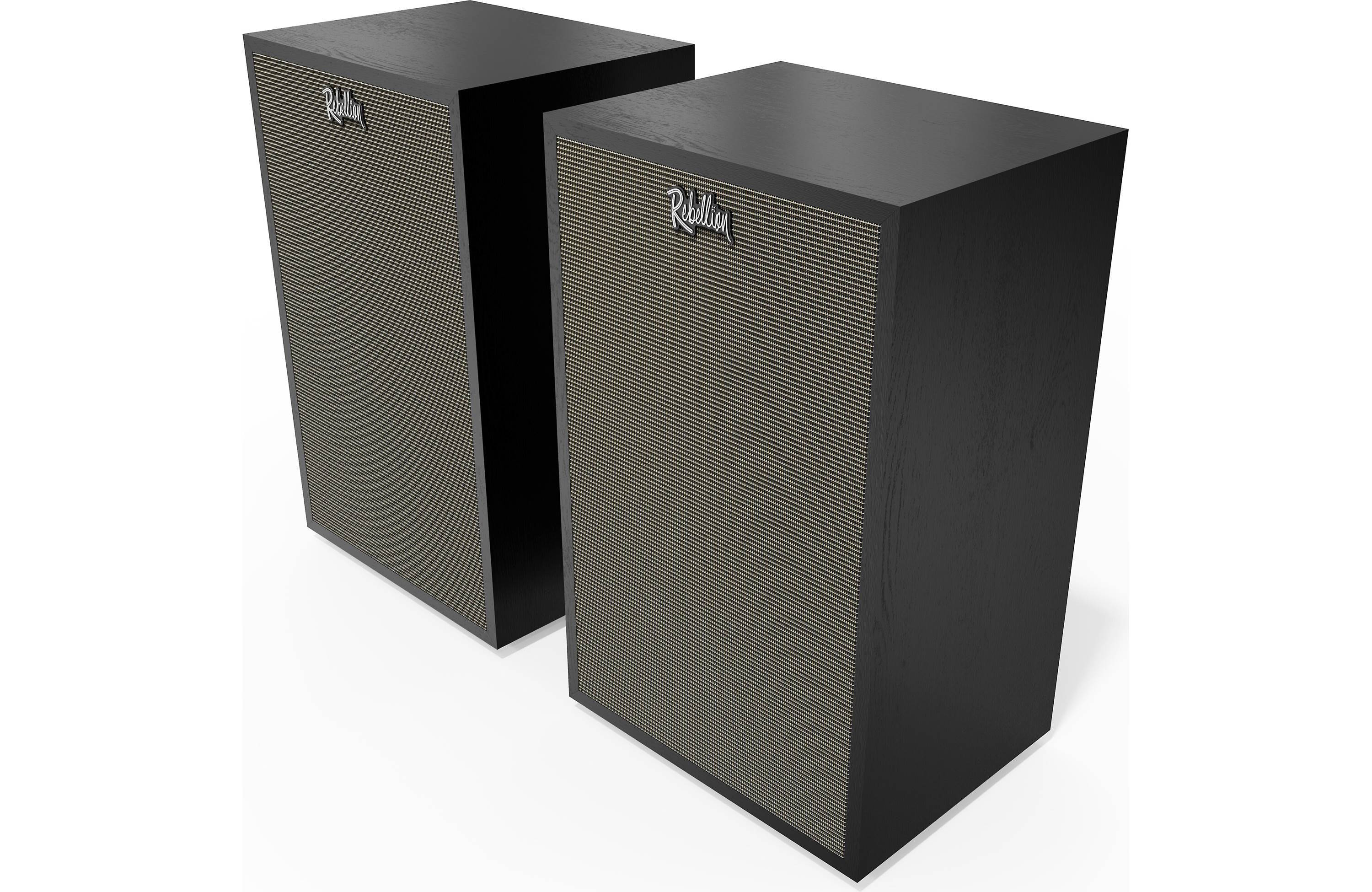 Klipsch Rebellion Premium Stand-Mount Bookshelf Speakers (Pair) displayed in a stylish black finish.