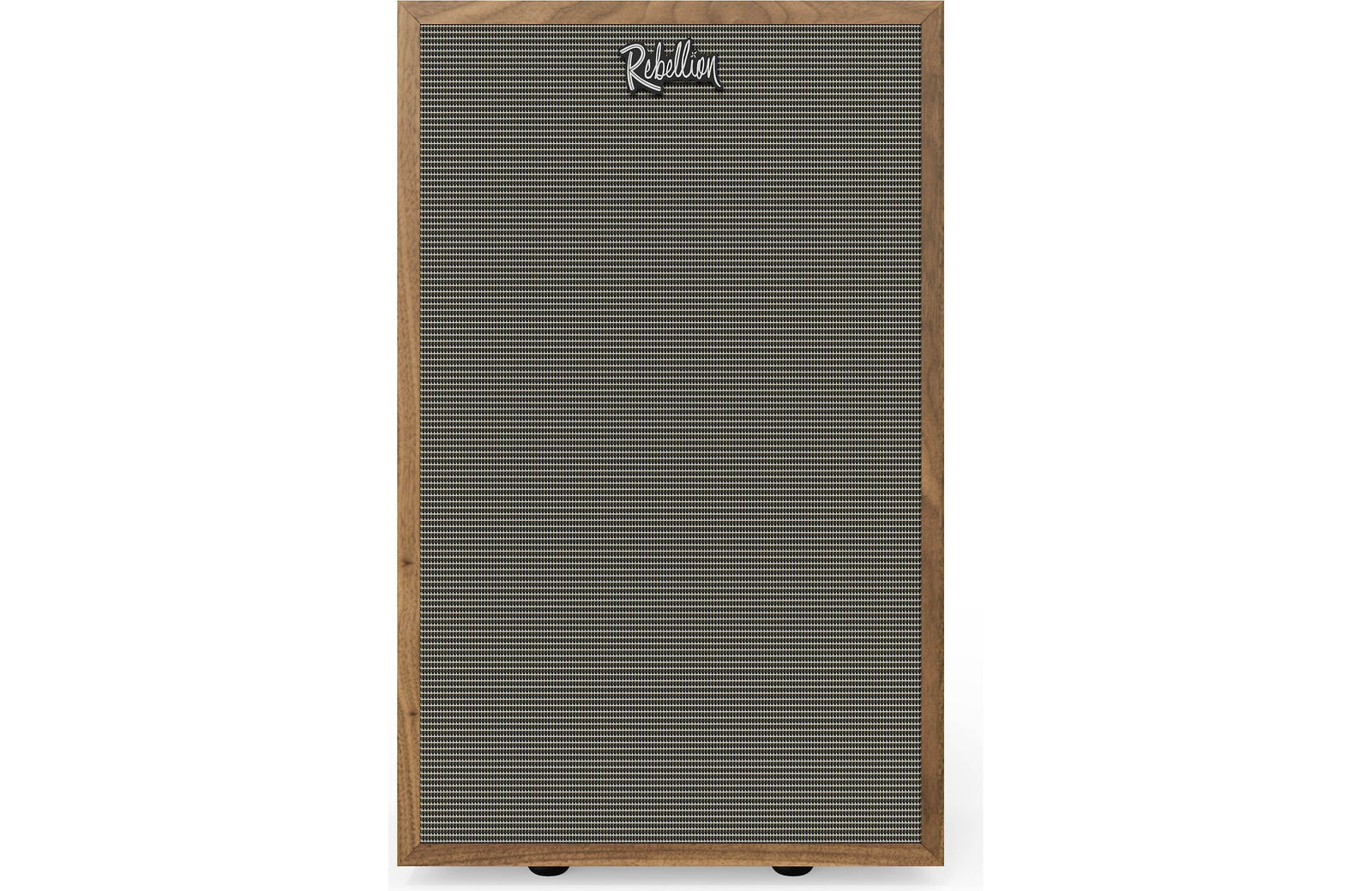 Klipsch Rebellion Premium Stand-Mount Bookshelf Speakers (Pair) front view with wood finish and grille.