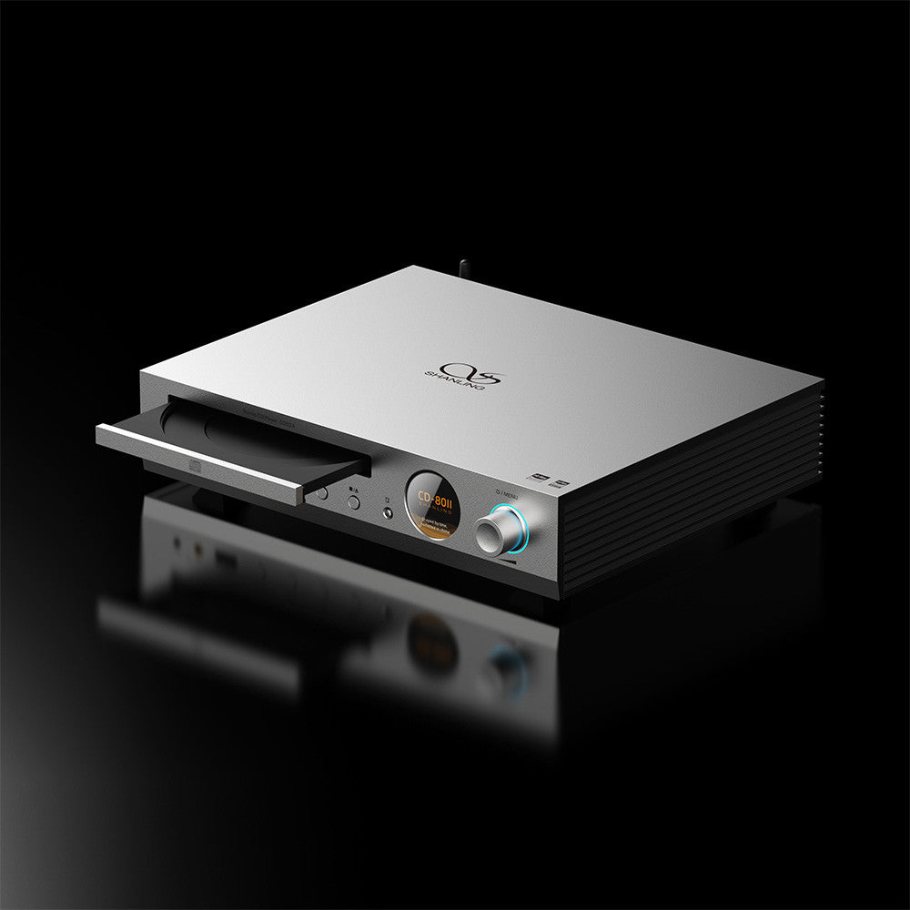 Shanling CD80 II Highly Versatile and Compact CD Player placed on a black reflective surface.