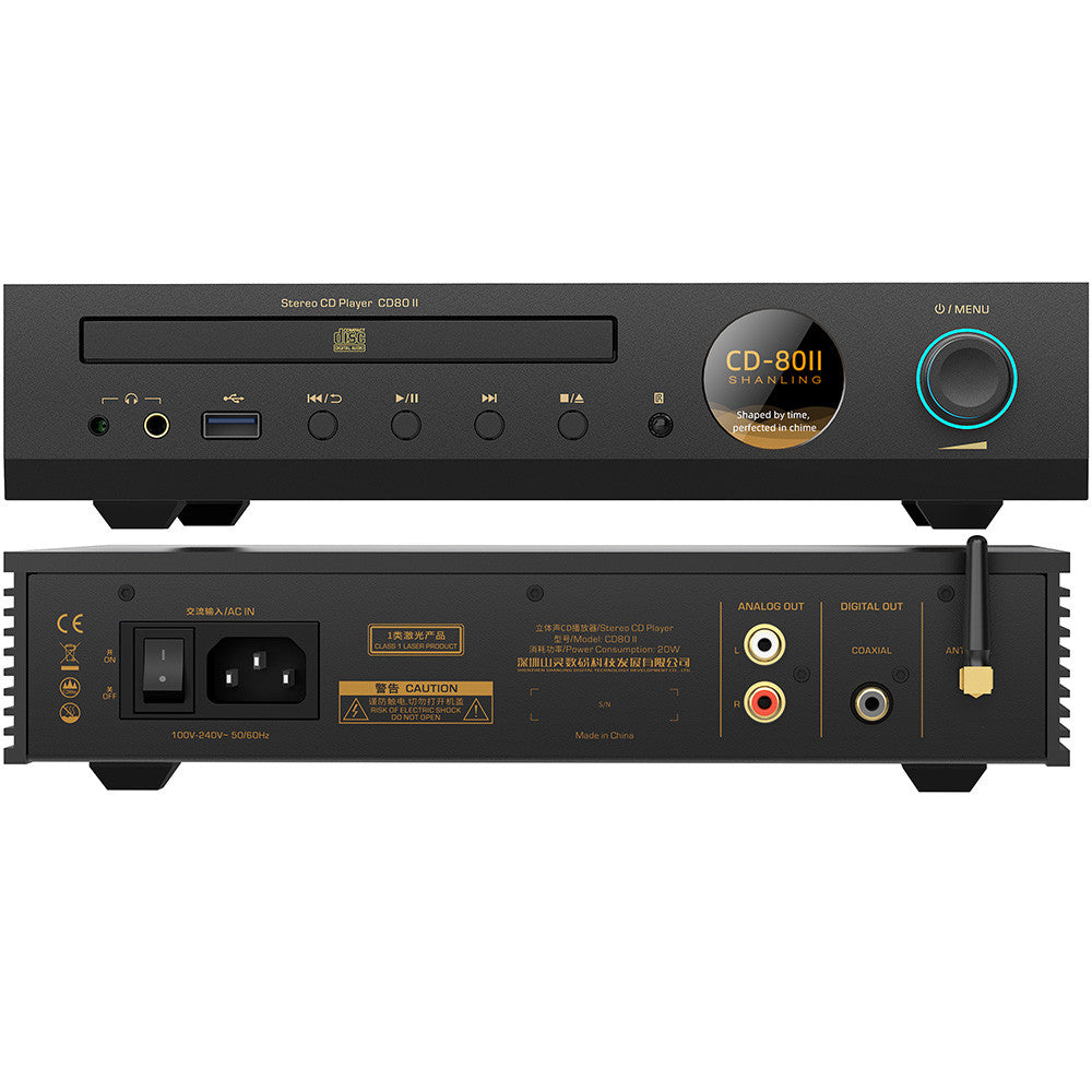 Shanling CD80 II Highly Versatile and Compact CD Player front and back views showcasing ports and controls