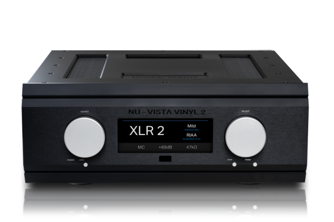 Musical Fidelity Nu-Vista Vinyl 2 Reference Phono Stage Open Box front view with display and buttons.