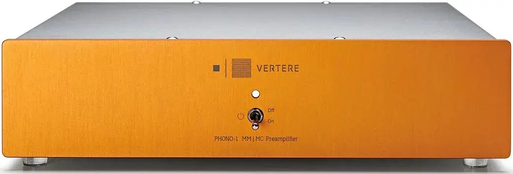 Vertere PHONO-1 LX MM/MC Phono Preamplifier with orange front panel and upgraded internal DC power supply.
