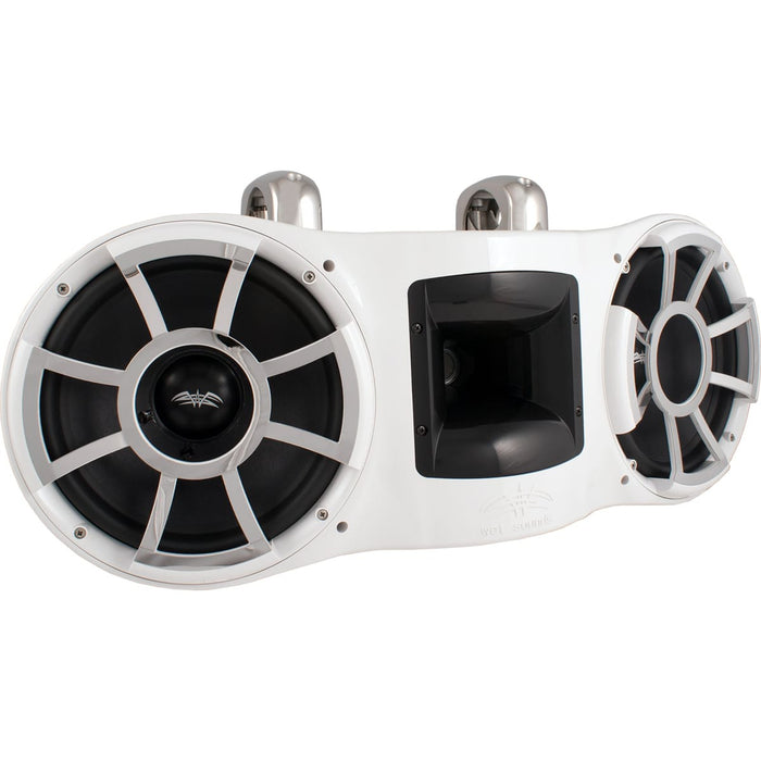 Wet Sounds REV 410 W-FC SS V2 Revolution Series Dual 10" White Tower Speaker with TC3 Fixed Clamps - Safe and Sound HQ
